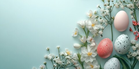 Aufkleber - Easter greeting card featuring fresh flowers and eggs, happy easter, copyspace.