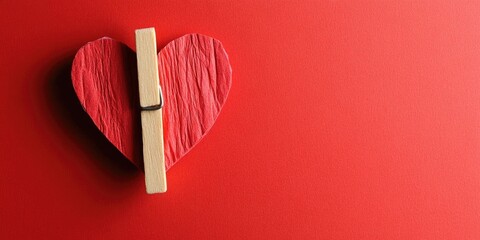 Poster - Heart-shaped paper with a clothespin for Valentine's Day.