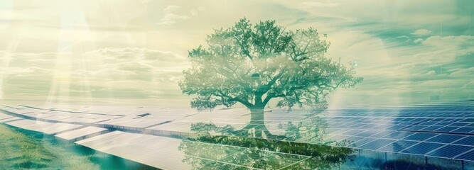 tree with solar panels, sustainability concept