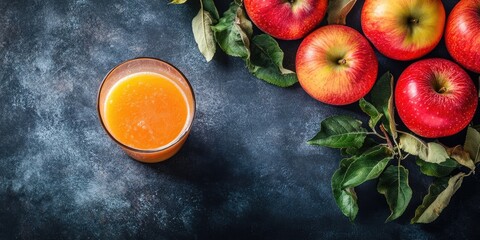 Wall Mural - fresh apple juice (smoothie). top view. copy space