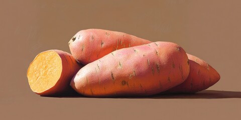 Poster - Fresh sweet potato against a brown background.