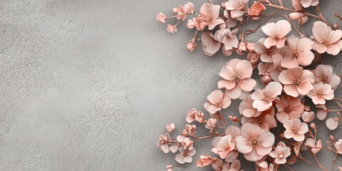 Poster - Gray background featuring a cluster of small pink flowers.