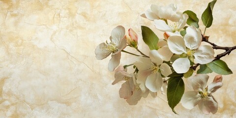 Aufkleber - Textured vintage paper backdrop featuring apple blossoms.