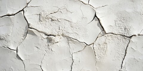 Poster - Surface texture of a white concrete wall, featuring a cement pattern with cracks, providing space for copy.