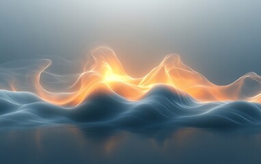 Leinwandbilder - An abstract representation of glowing waves, showcasing vibrant colors and serene movement against a soft background.