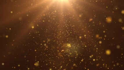 Wall Mural - abstract golden light rays and particles falling on a brown background.