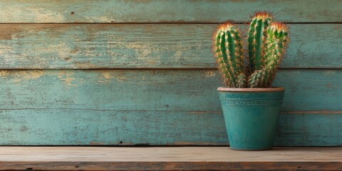Fototapete - Natural Cactus Still Life on Vintage Wood Background Texture