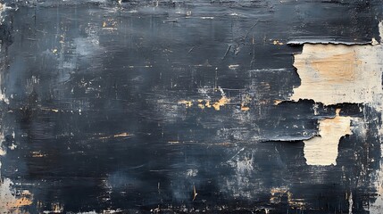 Aufkleber - A textured, weathered surface showcasing peeling paint with a blend of dark hues and exposed lighter areas, suggesting age and character.