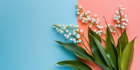 Aufkleber - Blank card with lovely lily-of-the-valley flowers on a colored background