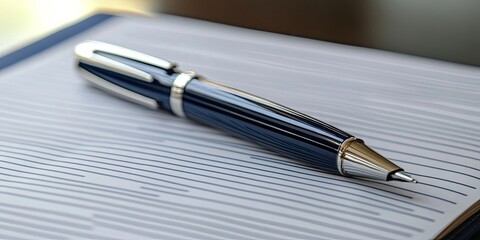 Aufkleber - a pen resting on a striped notebook
