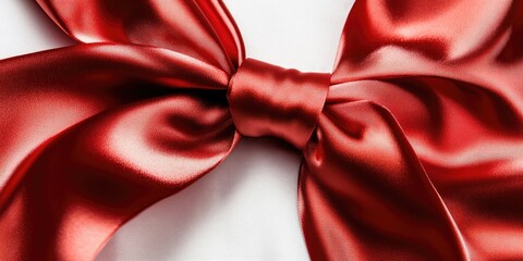 Aufkleber - Close-up of shiny red satin ribbon and bow on a white background.
