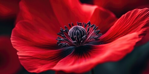 Poster - Closeup or macro image of a stunning red opium flower with copyspace.