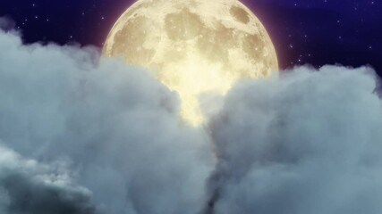 Wall Mural - flying passing night cloud with the moon. 3d rendering. halloween night clouds and star with the moo