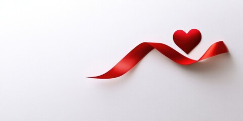 Aufkleber - Red heart ribbon against a white background.