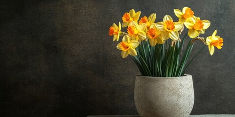 Aufkleber - blooming daffodils in a cement flower pot