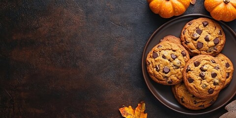 Sticker - Chocolate chip pumpkin cookies, copy space, top view