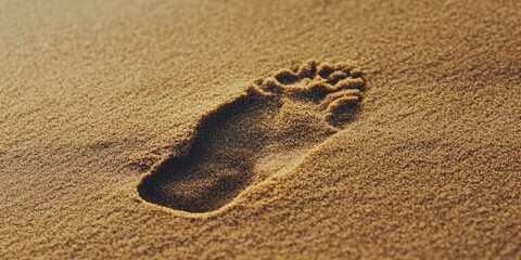 Aufkleber - Copy space featuring a footprint on a sandy beach texture background. Concept of summer vacation and business travel adventures. Vintage tone filter color style.