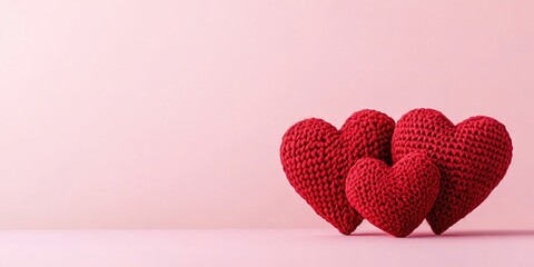 Aufkleber - Handmade red hearts are set against a pink background. This is a Valentine's Day preparation with space for text. Copyspace.