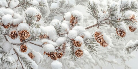 Poster - Branches of a coniferous tree are laden with soft snow.