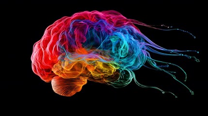 Wall Mural - abstract colorful brain-shaped ink swirl with droplets