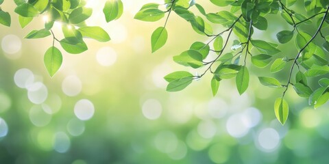 Aufkleber - Green leaves in nature against a bokeh background with copy space for text.