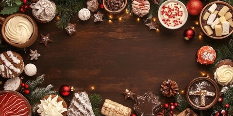 Aufkleber - Christmas Background Featuring Desserts. Horizontal.