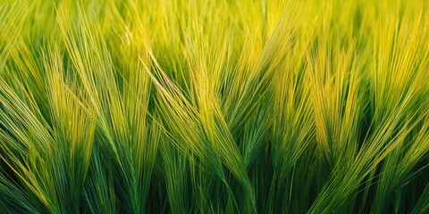 Poster - Close-up shot of tall green and yellow grass clusters. Copyspace for text, background.
