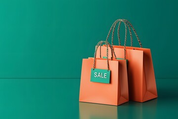 Two orange shopping bags with green 