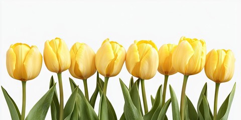 Aufkleber - A cluster of yellow tulips set against a white background.