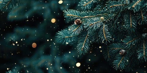 Aufkleber - Merry Christmas background featuring an evergreen tree, stock photo.