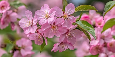 Poster - Blooming pink cherry blossoms in the garden.