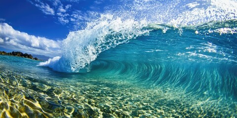 Poster - Ideal wave of crystal-clear blue water.