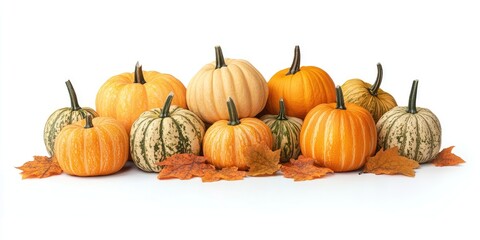 Poster - Orange pumpkin arrangement isolated against a white background.