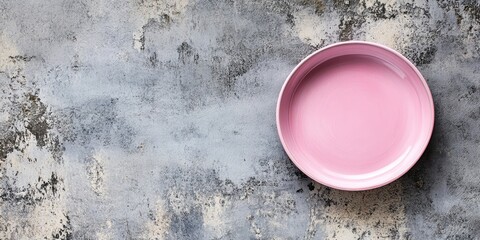 Aufkleber - Top view of a vacant pink plate on a cement surface. Blank area for your design.