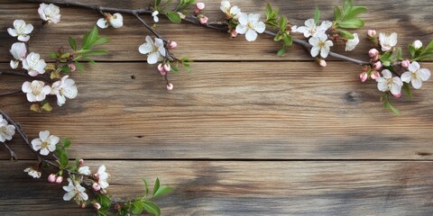 Poster - Lovely blooming branches on a wooden background