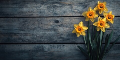 Aufkleber - Daffodils against a wooden background.