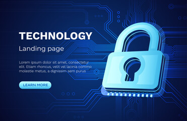 technology protection banner, login user system, password digital. Vector 