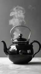 Black Teapot with Steam - A Cozy Still Life