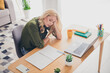 © deagreez - Photo of tired sleepy woman wear stylish clothes sit table workplace early morning work hard indoors apartment