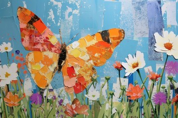 Canvas Print - Butterfly in the flower field butterfly art painting.