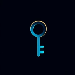 Blue key icon. Abstract key icon with glowing blue outline and a yellow highlight. Represents access, security, and unlocking new possibilities.