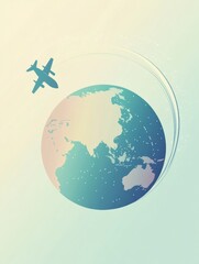 Poster - A globe is depicted with a plane flying around it, showcasing the excitement of travel and global exploration. Generative AI
