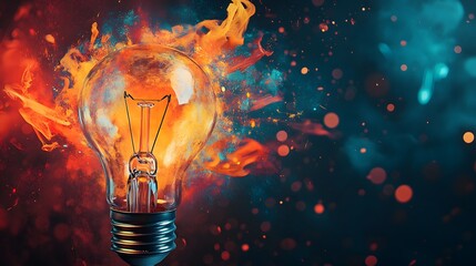 Wall Mural - a light bulb surrounded by vibrant red and blue paint splashes