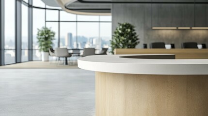 White reception desk. Modern reception desk with white countertop and wood base. Perfect for office or lobby.