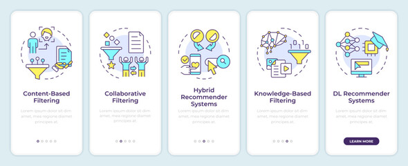 Canvas Print - Recommendation system types onboarding mobile app screen. Walkthrough 5 steps editable graphic instructions with linear concepts. UI, UX, GUI template. Montserrat SemiBold, Regular fonts used