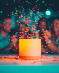 Wall Mural - Celebration with colorful confetti and glowing centerpiece