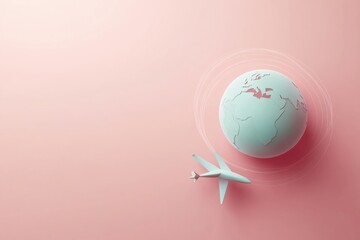 Leinwandbilder - A creative representation of a globe with a white airplane departing, leaving a trail that illustrates the spirit of adventure and travel. Generative AI