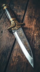 Ornate Knife on Wood Surface