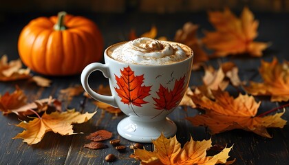 cup of coffee with autumn leaves