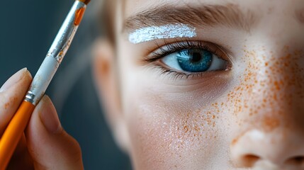 Close up portrait of an enthusiastic sports fan painting their face in the vibrant team colors before a big game showing their passion and support for their favorite team